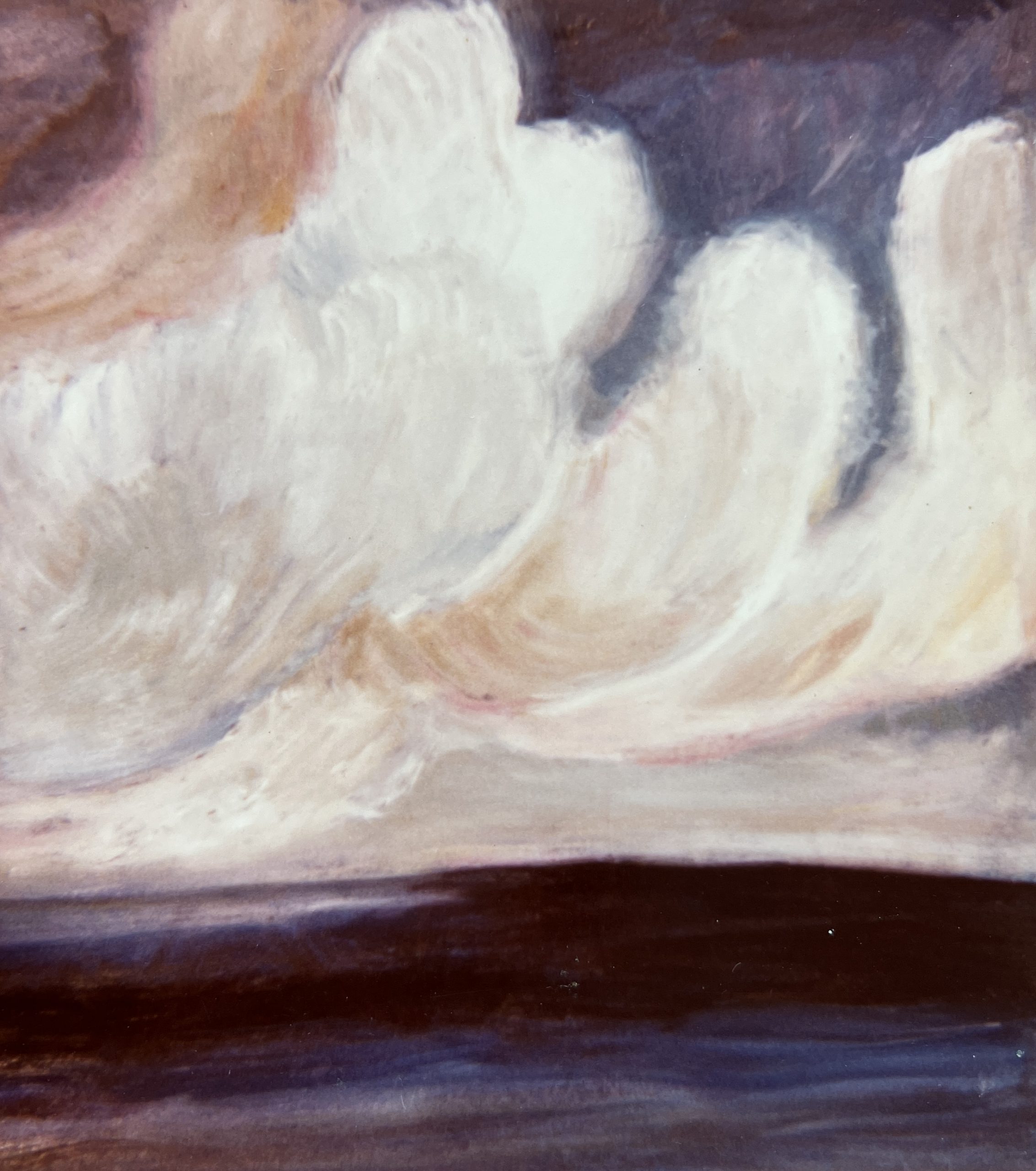 Helle Wolken, 1984, Öl auf Hartfaserplatte.