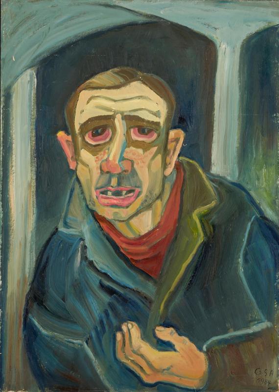 Mensch, 1984, Öl auf Hartfaserplatte, 70 x 50 cm.