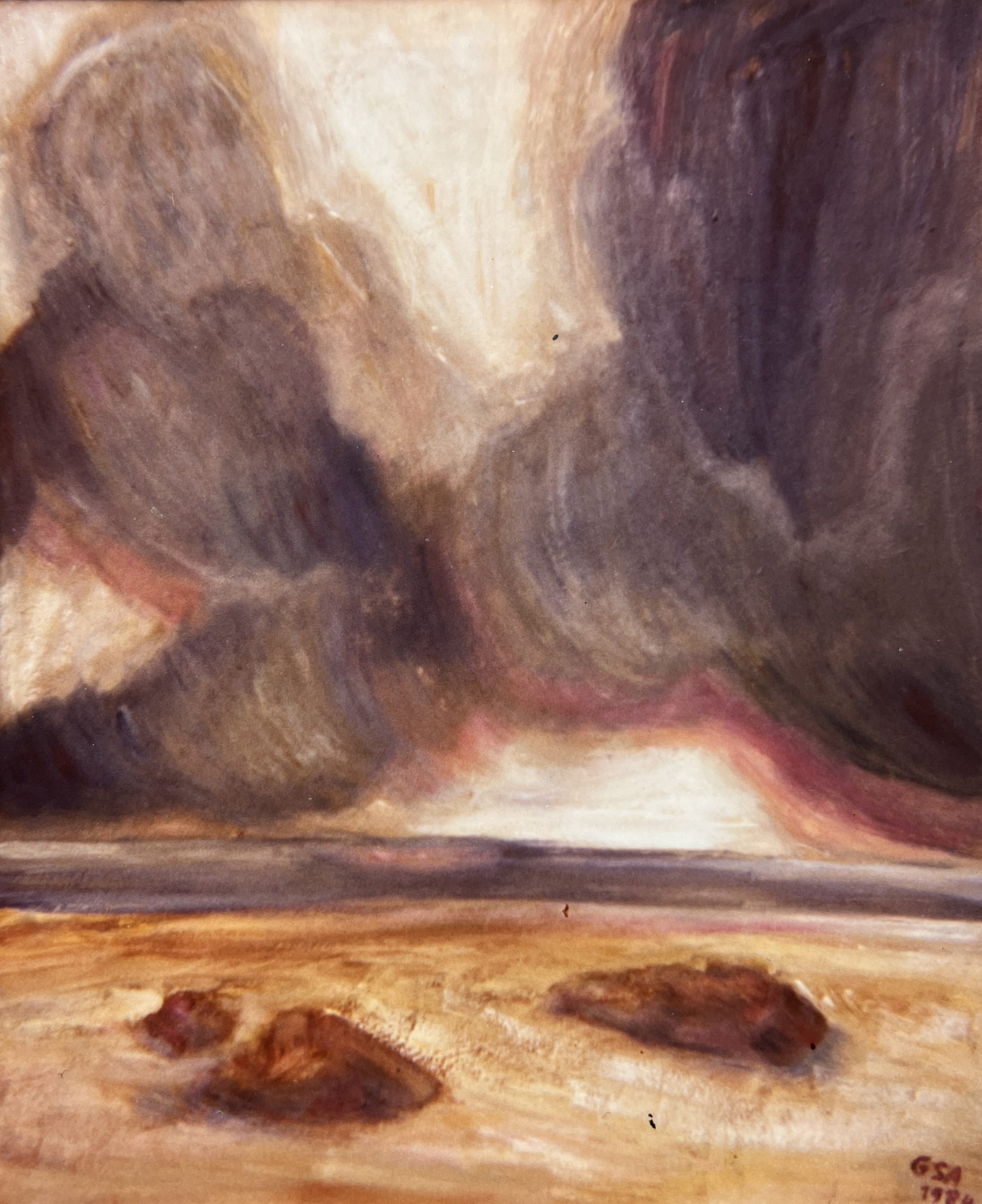 Wolken am Meer, 1984, Öl auf Hartfaserplatte.