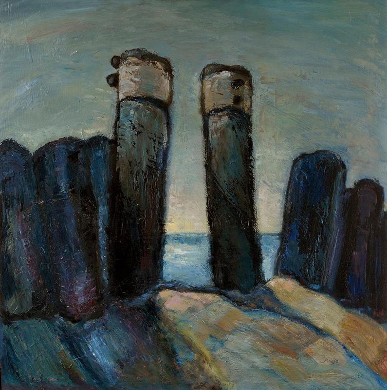 Durchblick zur See, 1985 / 89, Öl auf Hartfaserplatte, 81 x 79,5 cm.