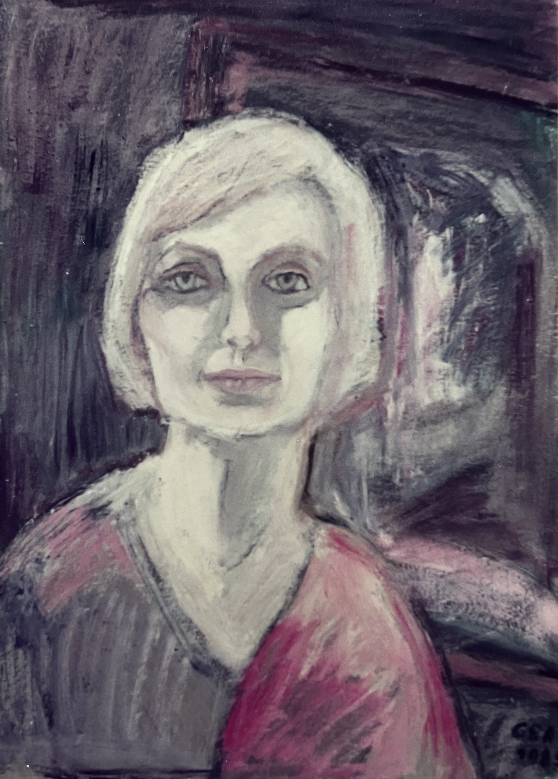 Frauenbildnis, 1985, Öl auf Hartfaserplatte.