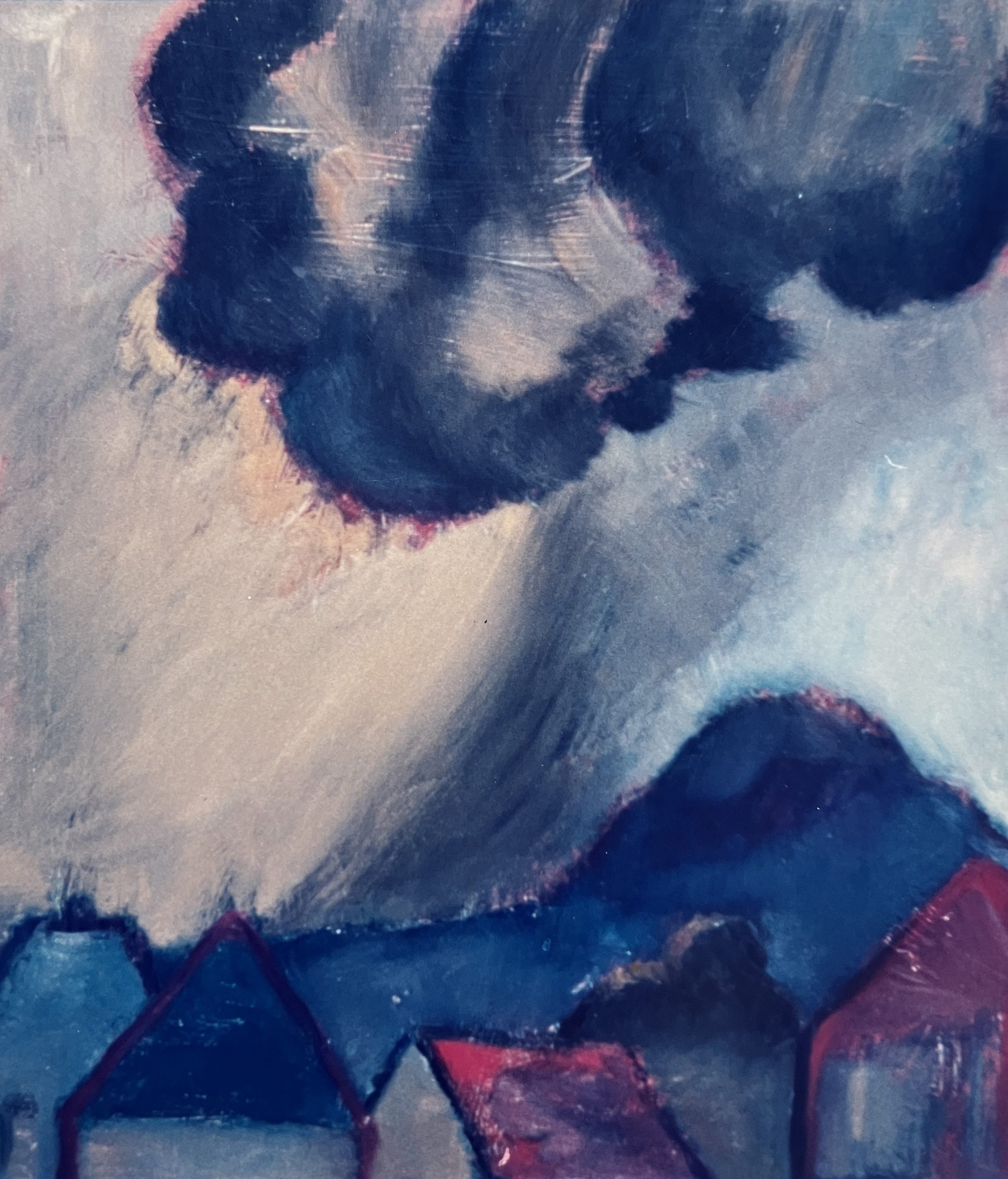 Gewitter zieht auf (1. F.), 1985 / 86, Öl auf Hartfaserplatte, 70 x 60 cm.