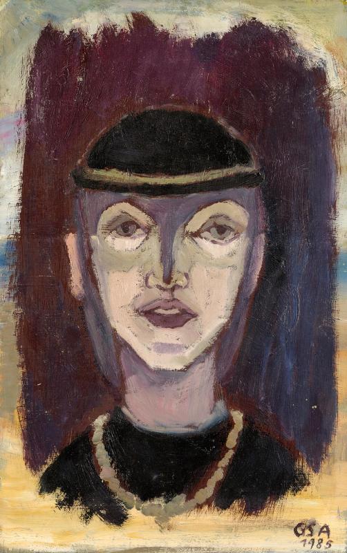 Karin S. II (Sander), 1985, 1985, Öl auf Hartfaserplatte, 52,5 x 33,5 cm.