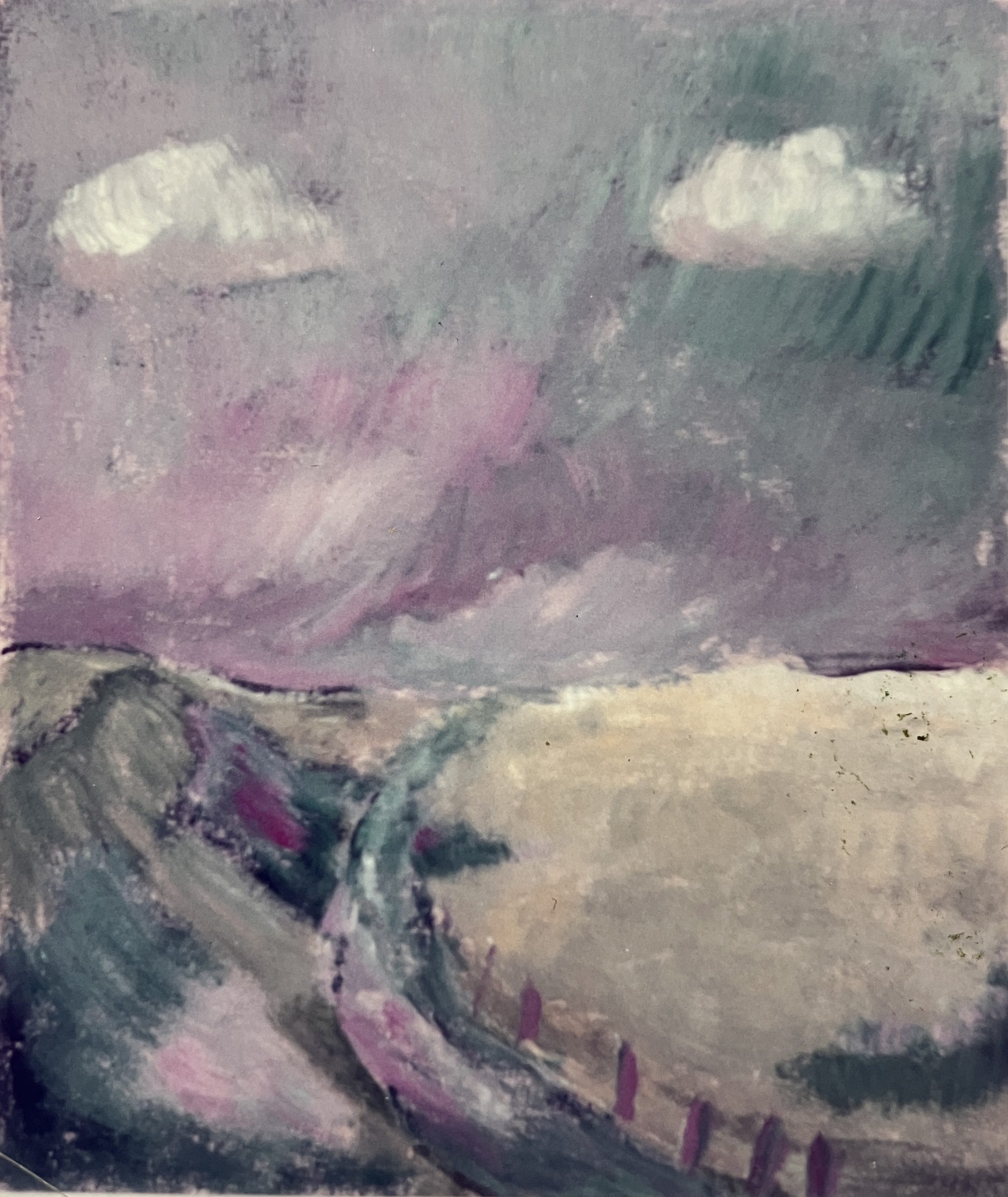 Wattwiesen, 1985, Öl auf Hartfaserplatte.