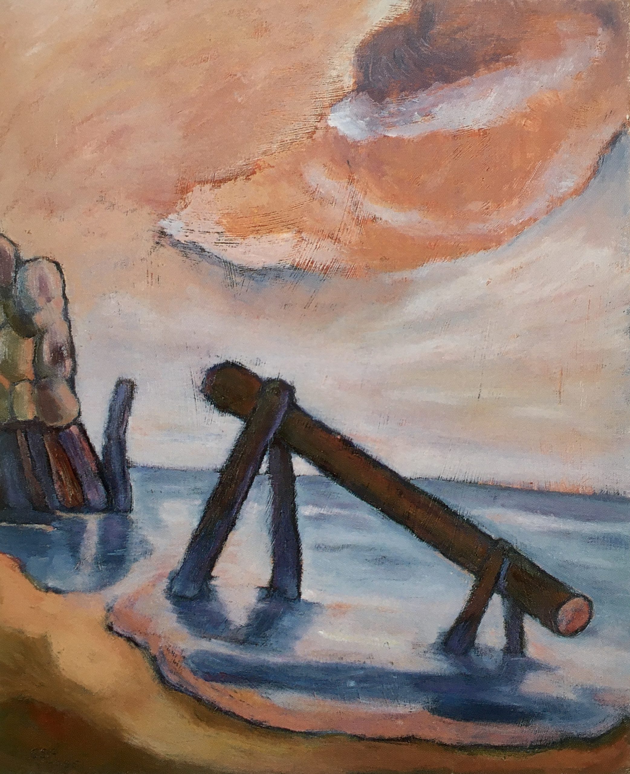 Wellenbrecher, 1985, Öl auf Hartfaserplatte, 74,5 x 74,5 cm.