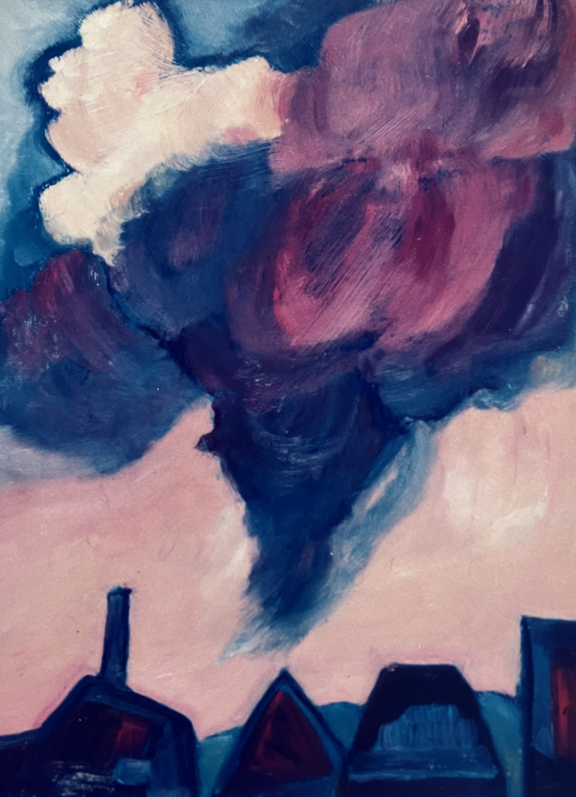 Wolken am Abend, 1985 / 99, Öl auf Hartfaserplatte, 80 x 60 cm.