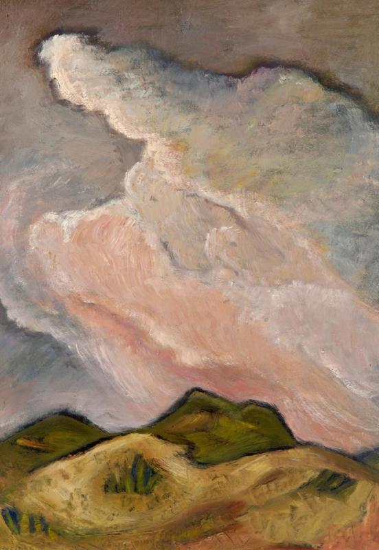 Wolken über Dünen, 1985, Öl auf Hartfaserplatte, 74,5 x 52 cm.