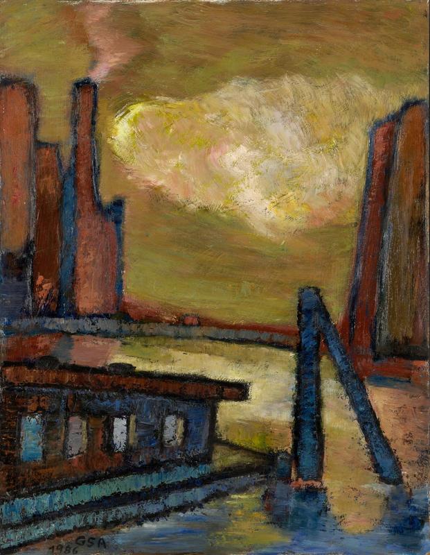 Fleet, 1986, Öl auf Hartfaserplatte, 67 x 52 cm.