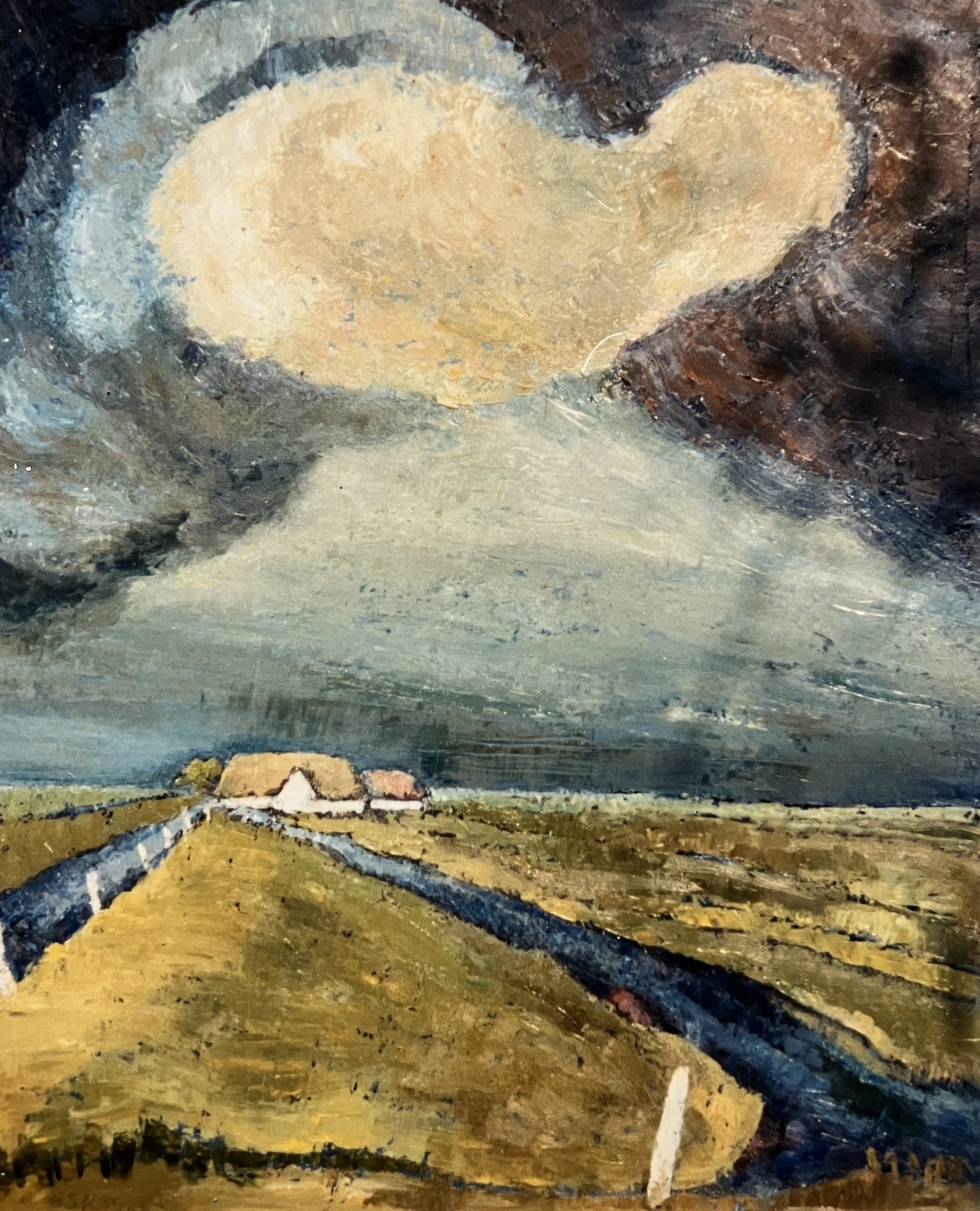Gewitter über der Marsch, 1986, Öl auf Hartfaserplatte, 90 x 73,5 cm.