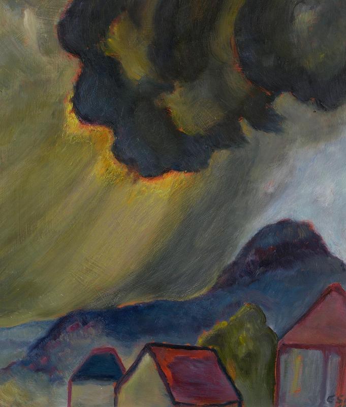 Gewitter zieht auf, 1986 (1. Fassung 1985), Öl auf Hartfaserplatte, 70 x 60 cm.