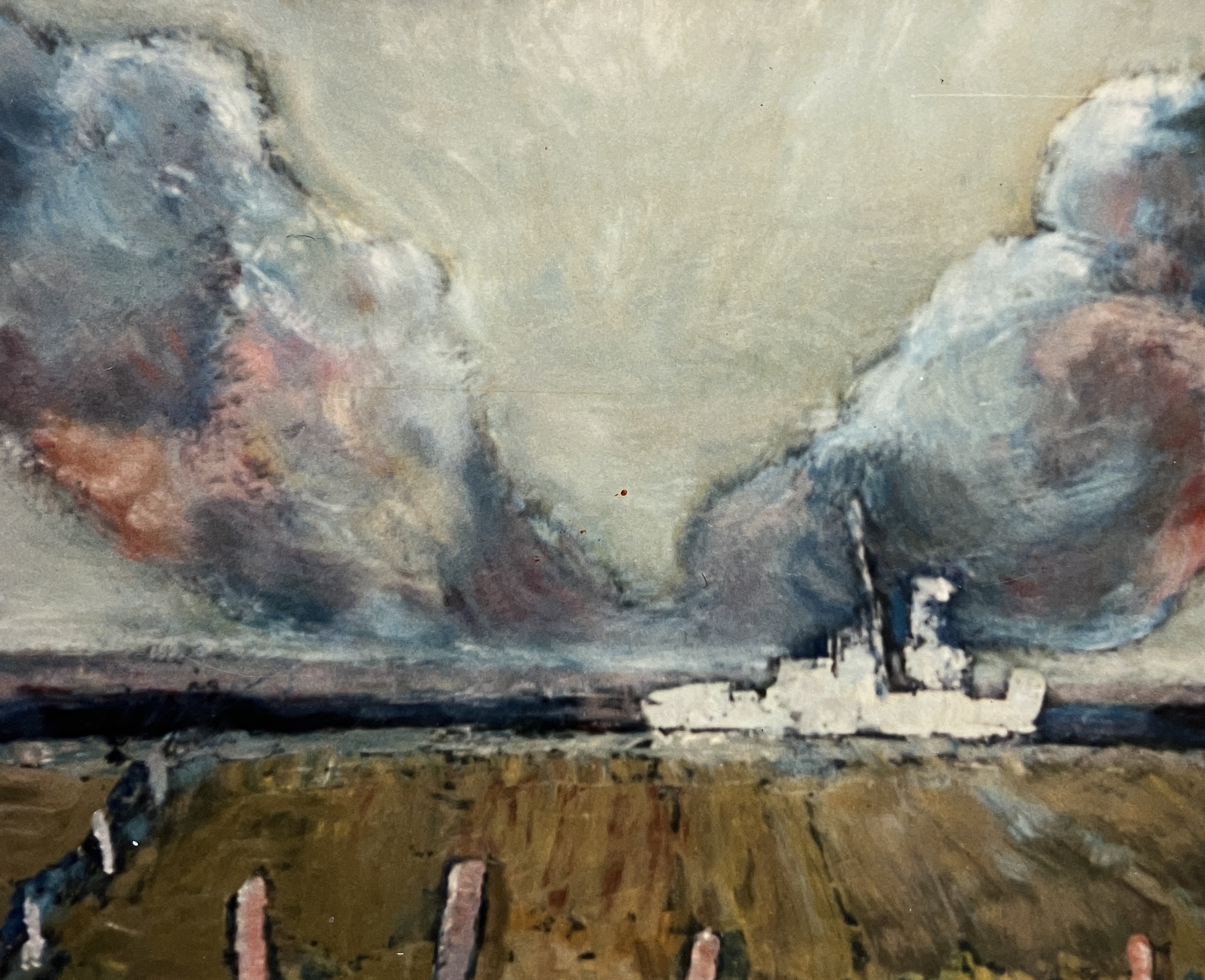 In der Fahrrinne, 1986, Öl auf Hartfaserplatte, 30 x 40 cm.