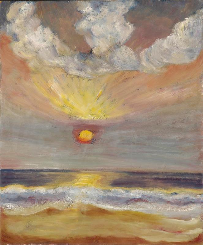 Sonnenuntergang am Meer, 1986, Öl auf Hartfaserplatte, 88,5 x 74 cm.