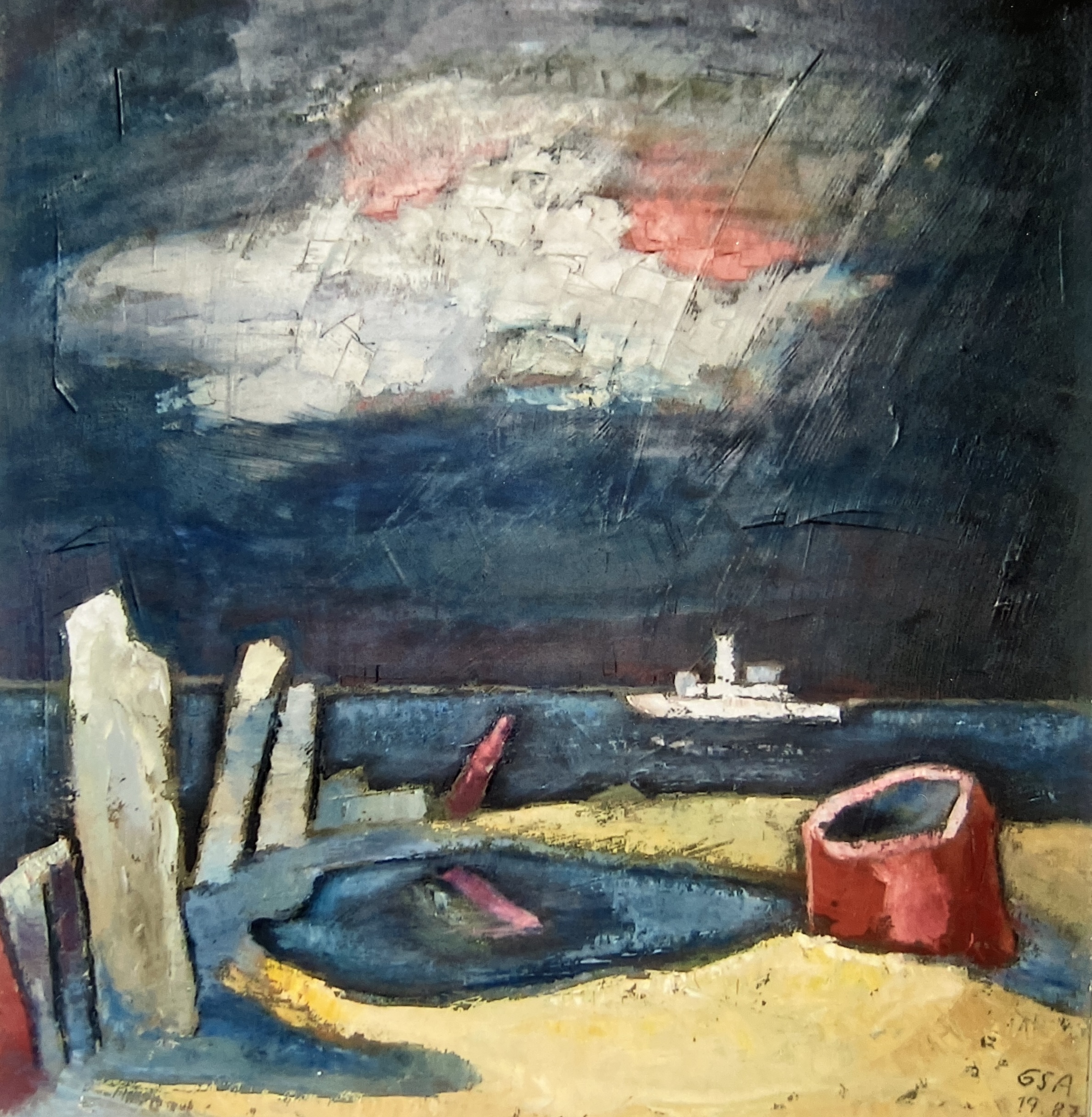 Königshafen, 1987, Öl auf Hartfaserplatte, 68 x 64 cm.