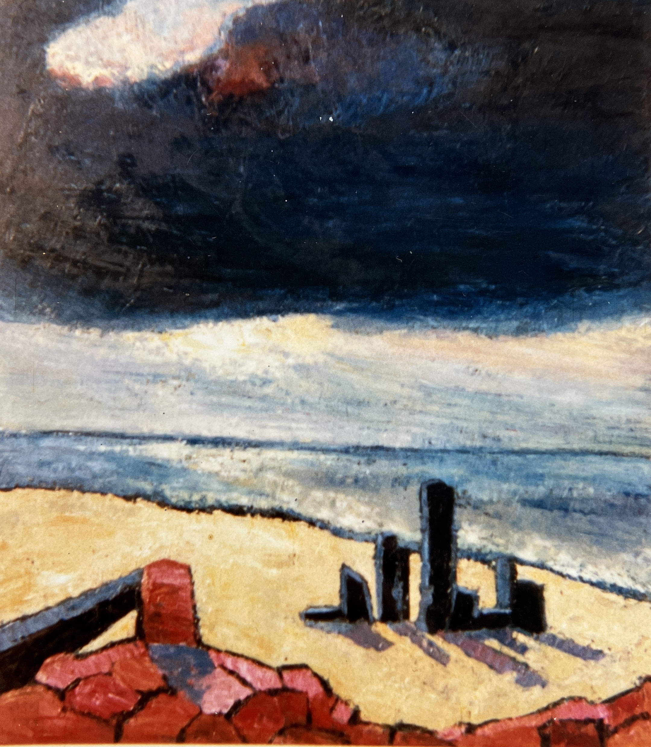 Nordseestrand, 1987, Öl auf Hartfaserplatte, 90 x 80 cm.