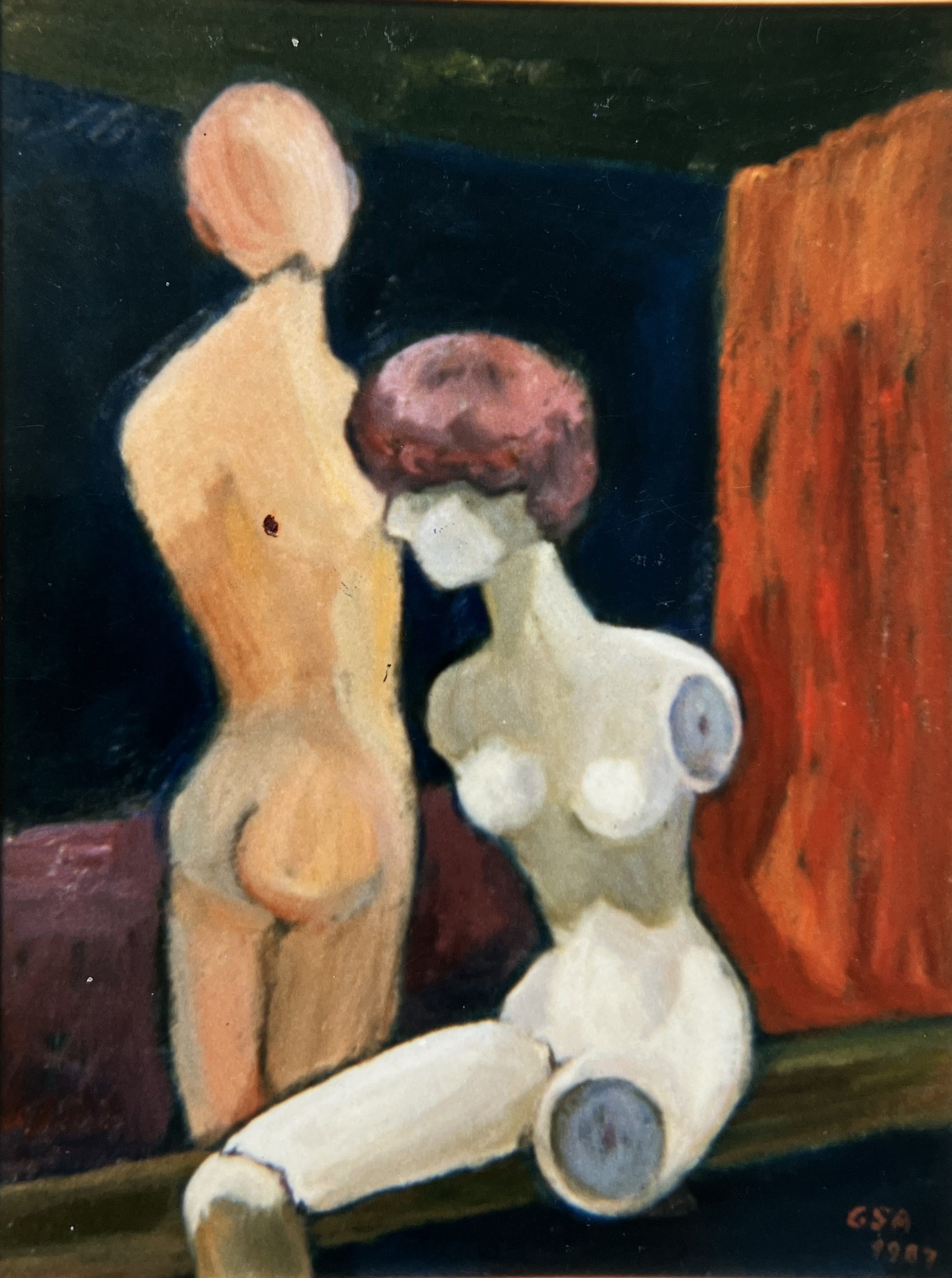 Paar im Schaufenster, 1987, Öl auf Hartfaserplatte, 75 x 60 cm.