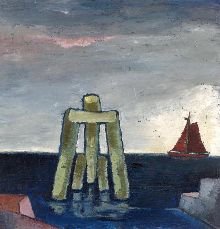 Wellenbrecher III, 1987, Öl auf Hartfaserplatte, 76,5 x 76,5 cm.