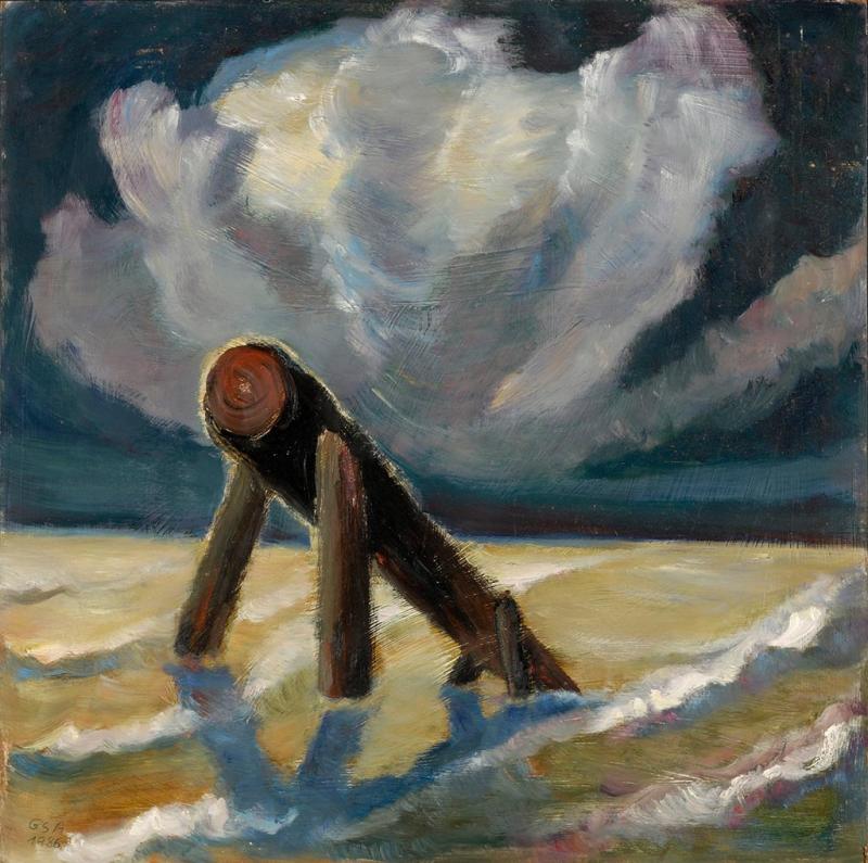 Wellenbrecher II, 1987, Öl auf Hartfaserplatte, 76,5 x 76,5 cm.