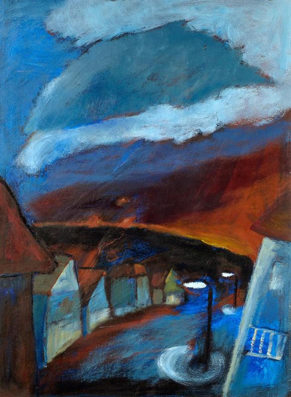 Blaue Stunde, 1988, Öl auf Hartfaserplatte, 79,5 x 59,5 cm.