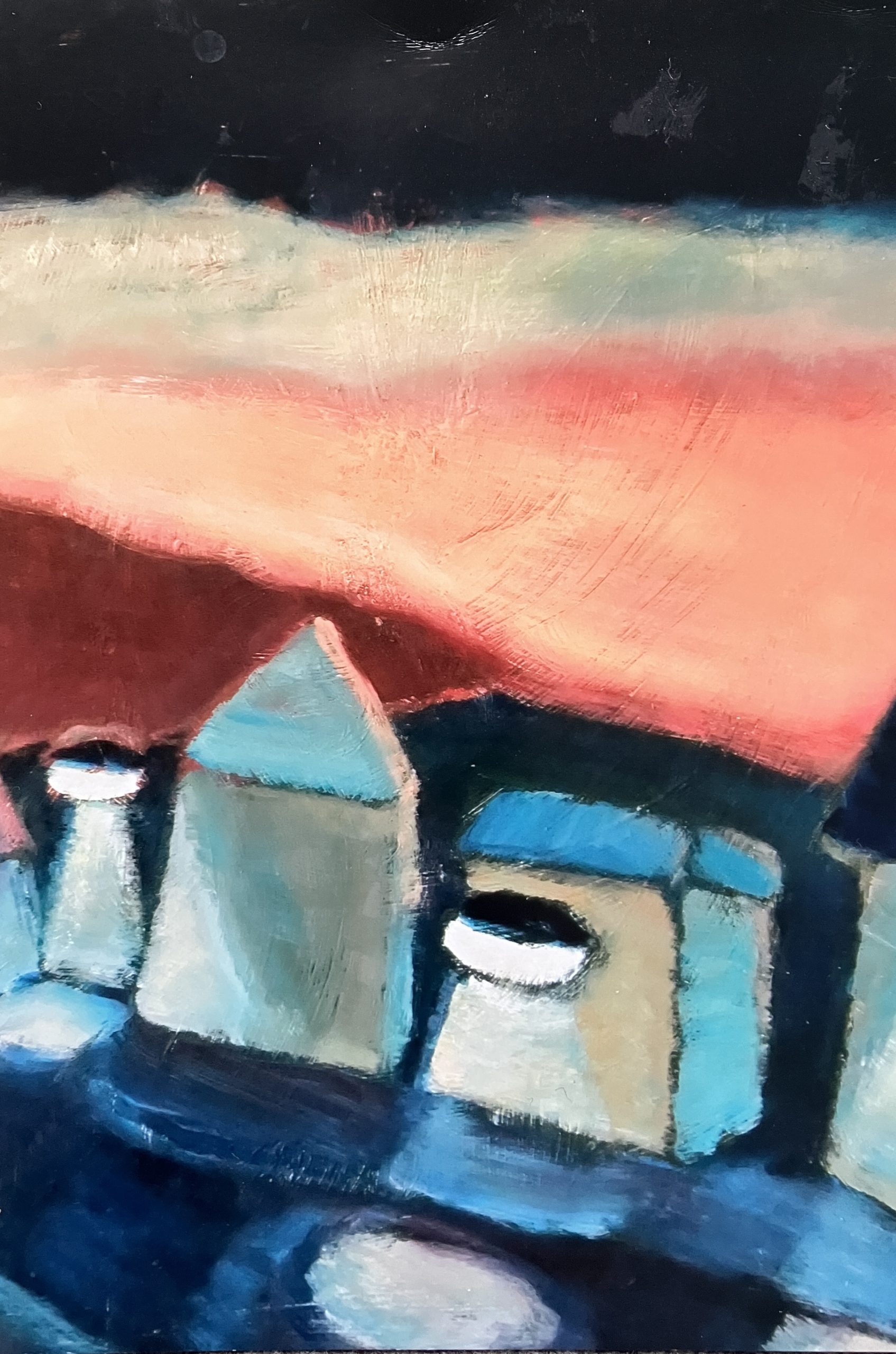 Laternenlicht, 1988, Öl auf Hartfaserplatte, 59,5 x 49,7 cm.