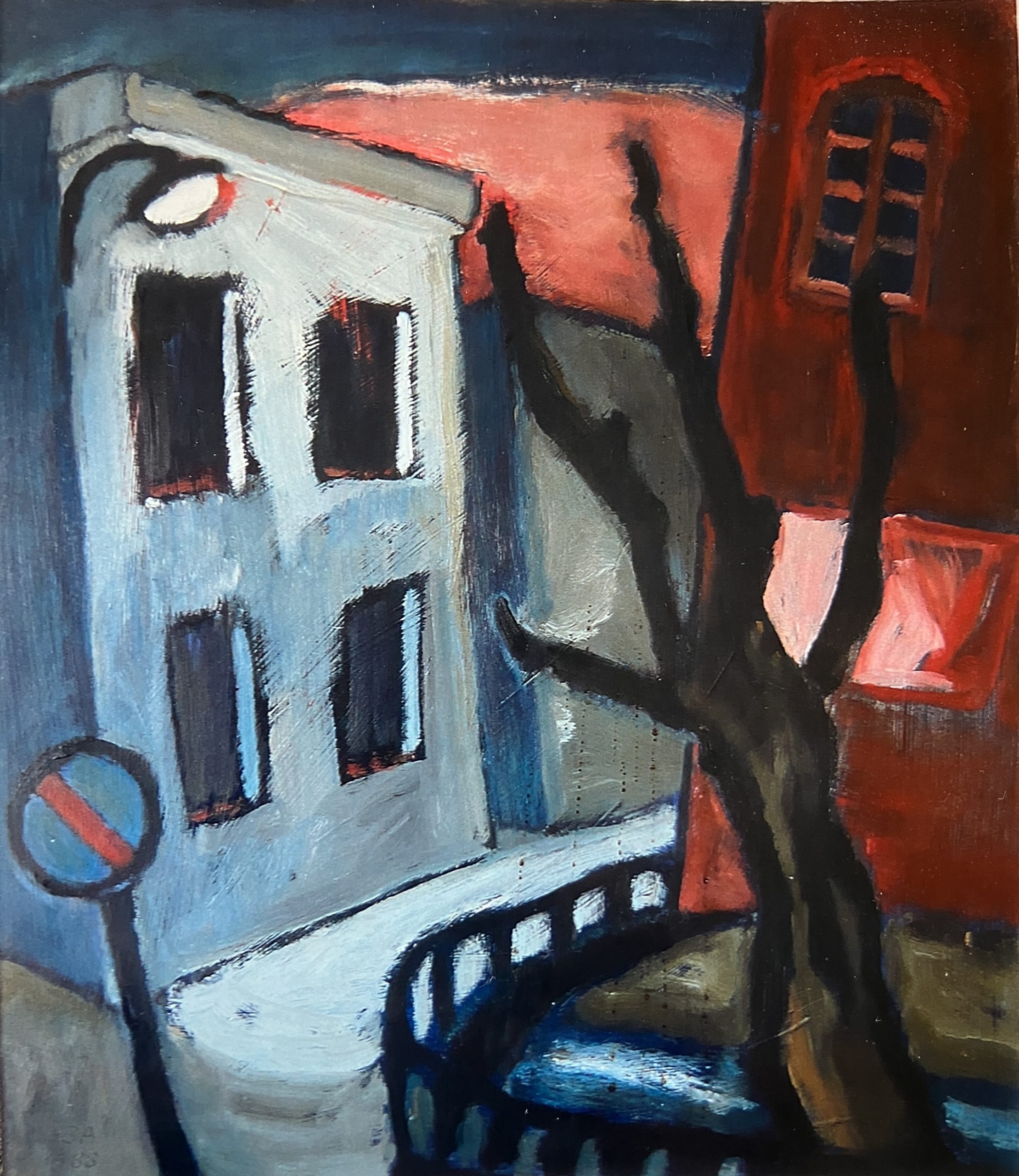 Stadtbach, 1988, Öl auf Hartfaserplatte, 70 x 60 cm.