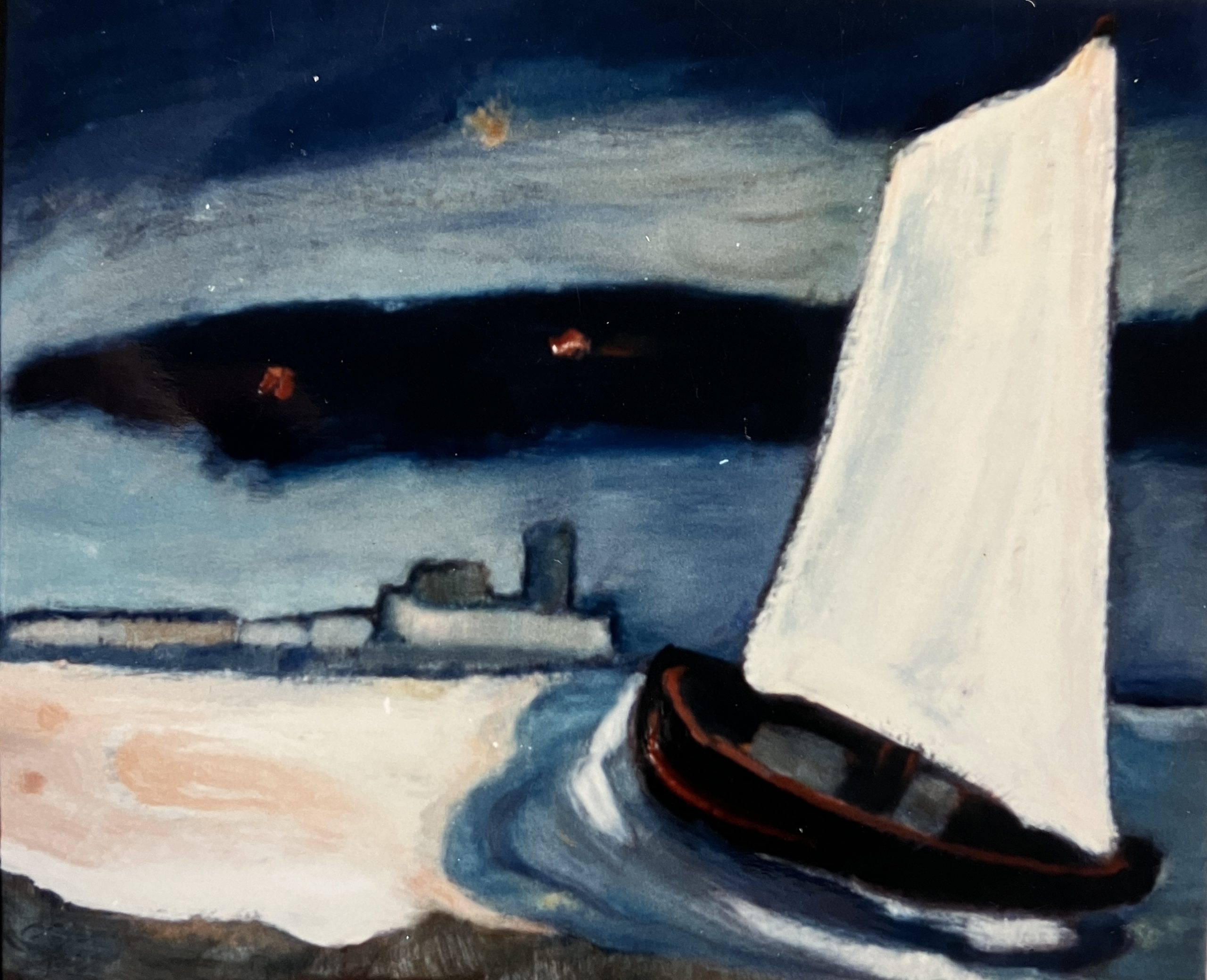 Weißes Segel, 1988, Öl auf Hartfaserplatte.