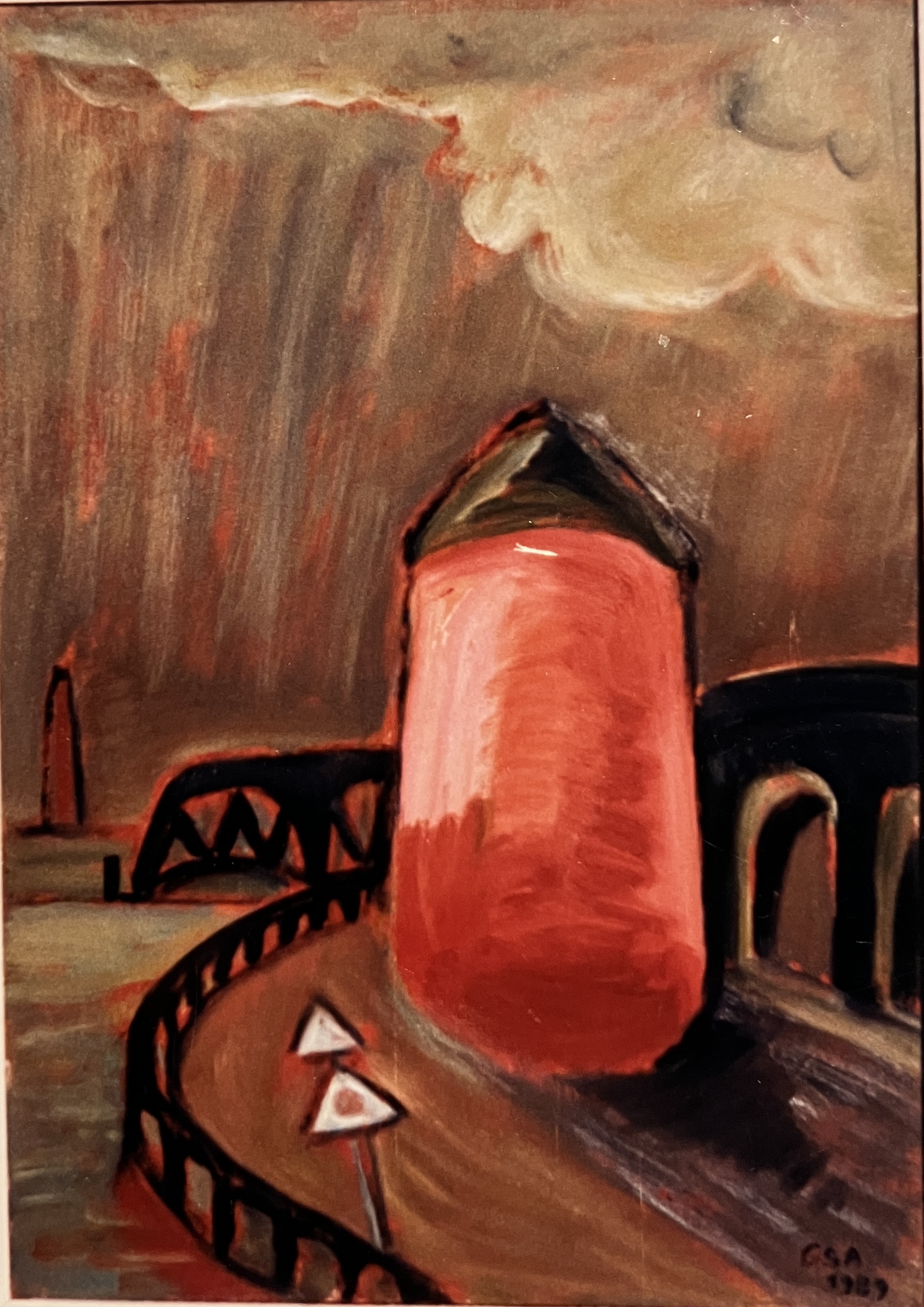 Bunker am Hafen, 1989, Öl auf Hartfaserplatte.