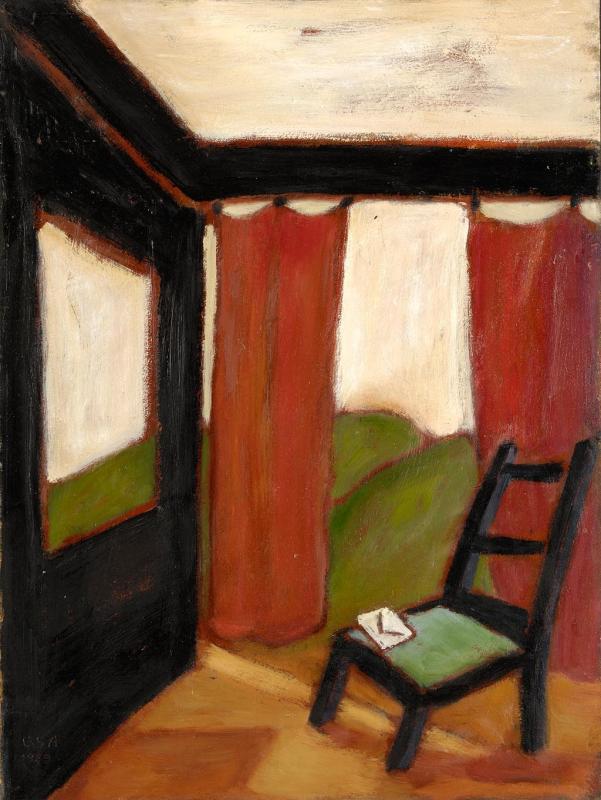 Ein Brief (2. Fassung), 1989, Öl auf Hartfaserplatte, 80 x 59 cm.