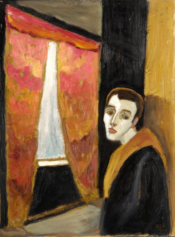 Ein Fremder, 1989, Öl auf Hartfaserplatte, 80 x 60 cm.