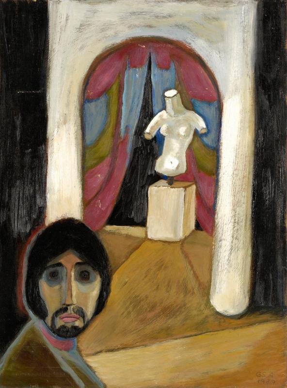 Idol (im Museum), 1989, Öl auf Hartfaserplatte, 78,5 x 58,5 cm.