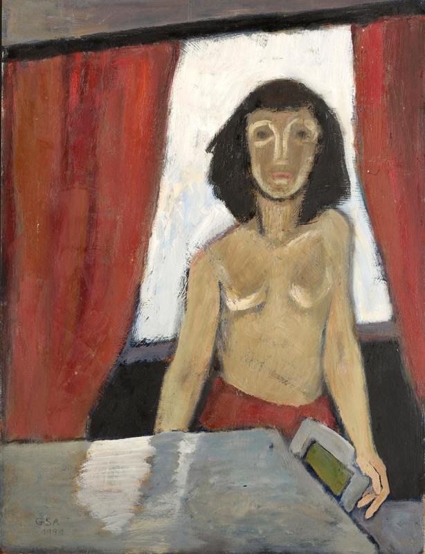 Ines, 1989, Öl auf Hartfaserplatte, 84,6 x 64,5 cm.