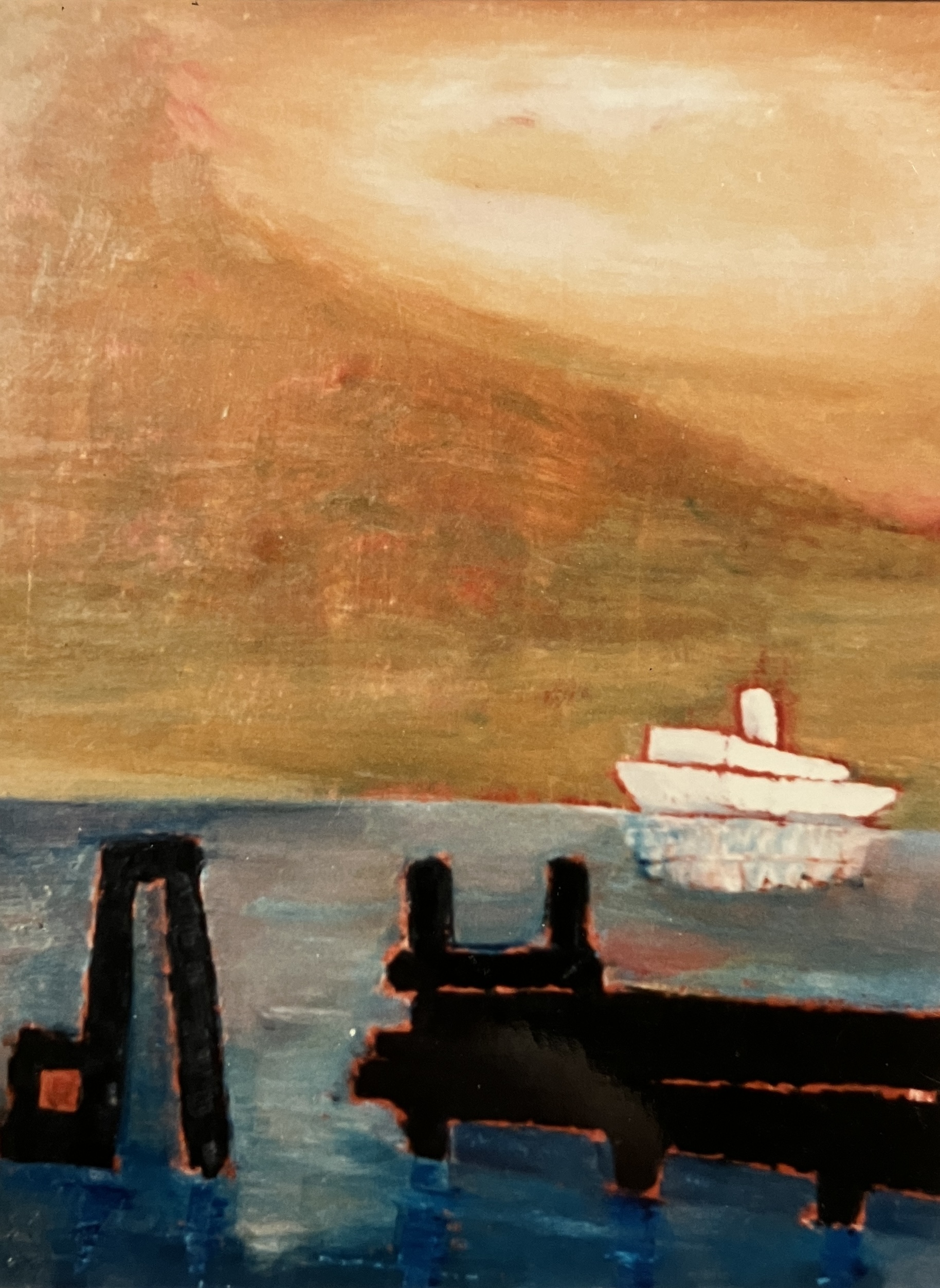 Kreuzfahrt, 1989, Öl auf Hartfaserplatte.
