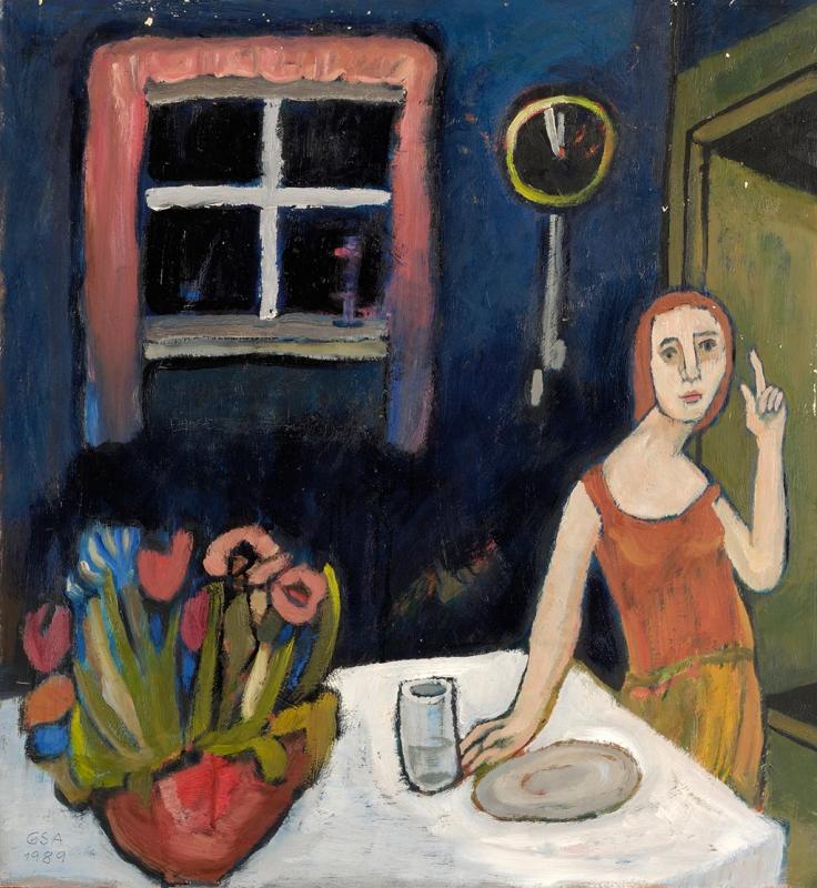 Mitternacht (Sylvester), 1989, Öl auf Hartfaserplatte, 68,5 x 63,5 cm.