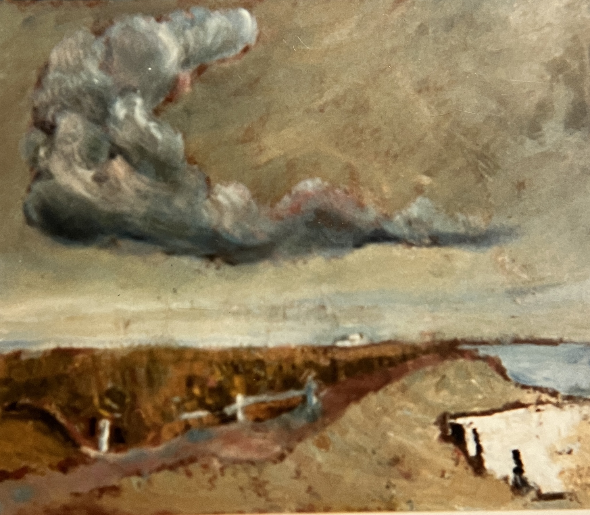 Regen am Wattenmeer, 1989, Öl auf Hartfaserplatte.