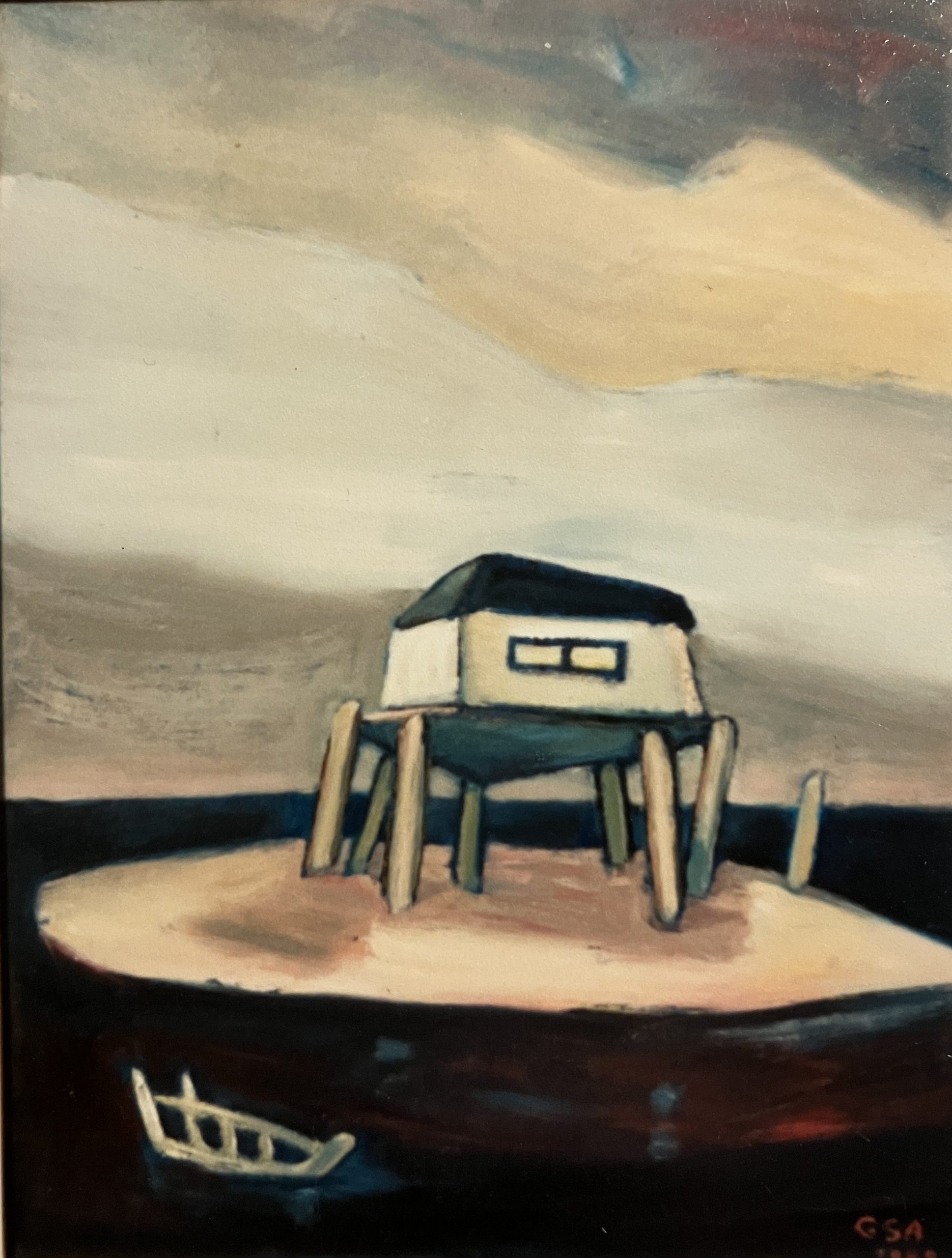 Strandcafé, 1989, Öl auf Hartfaserplatte, 80 x 60 cm.