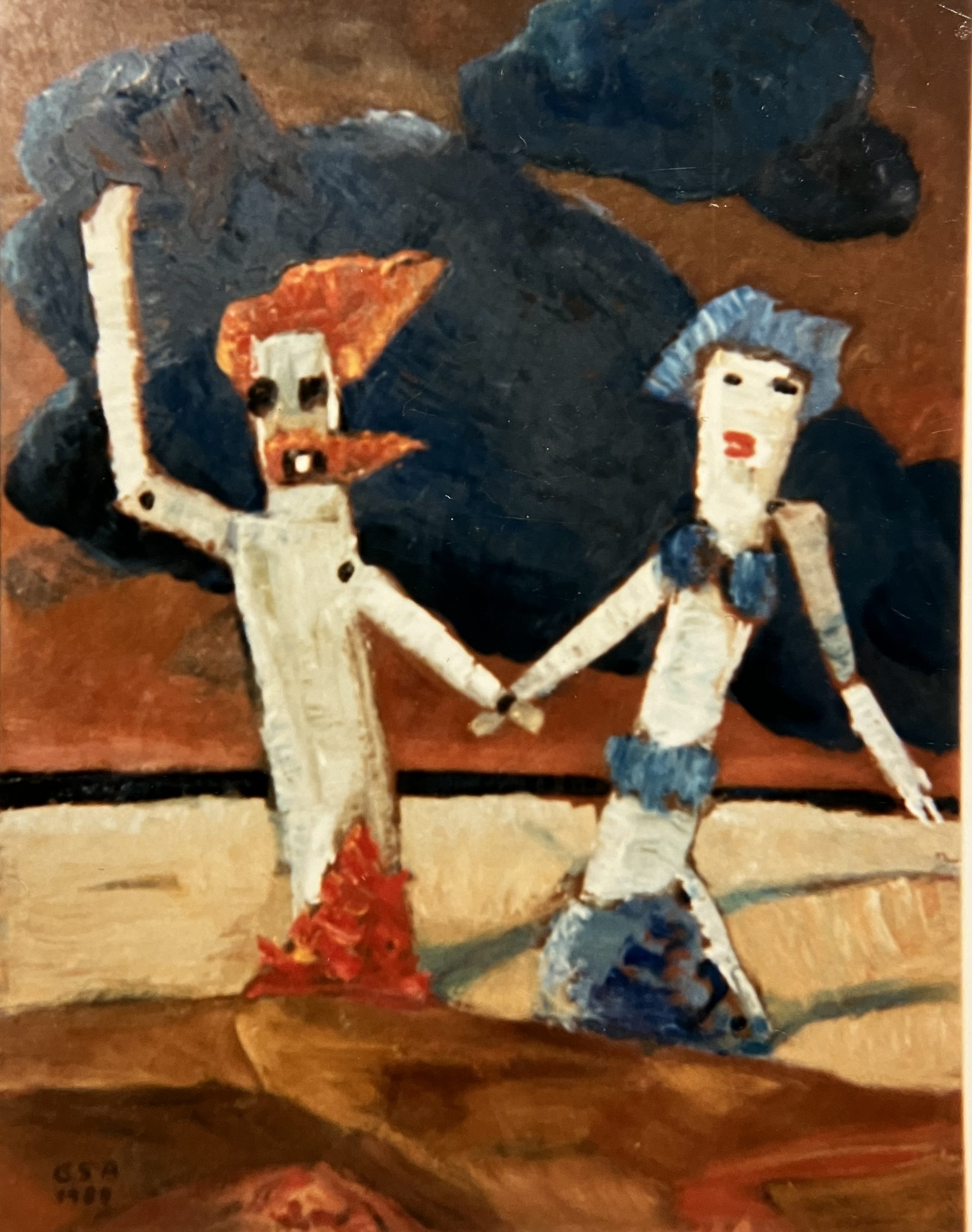 Strandtänzer, 1989, Öl auf Hartfaserplatte.