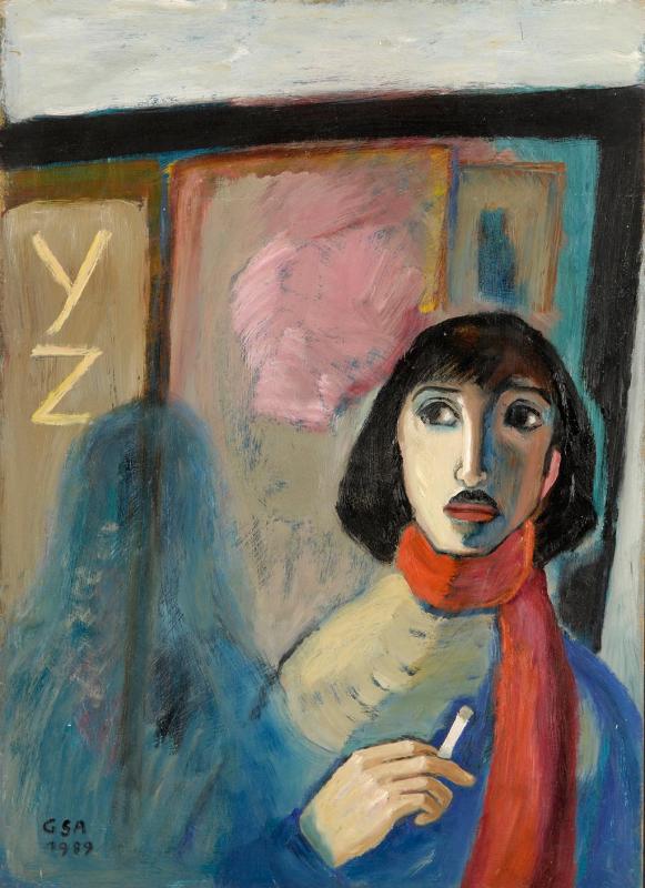 Treffpunkt, 1989, Öl auf Hartfaserplatte, 76,3 x 55 cm.