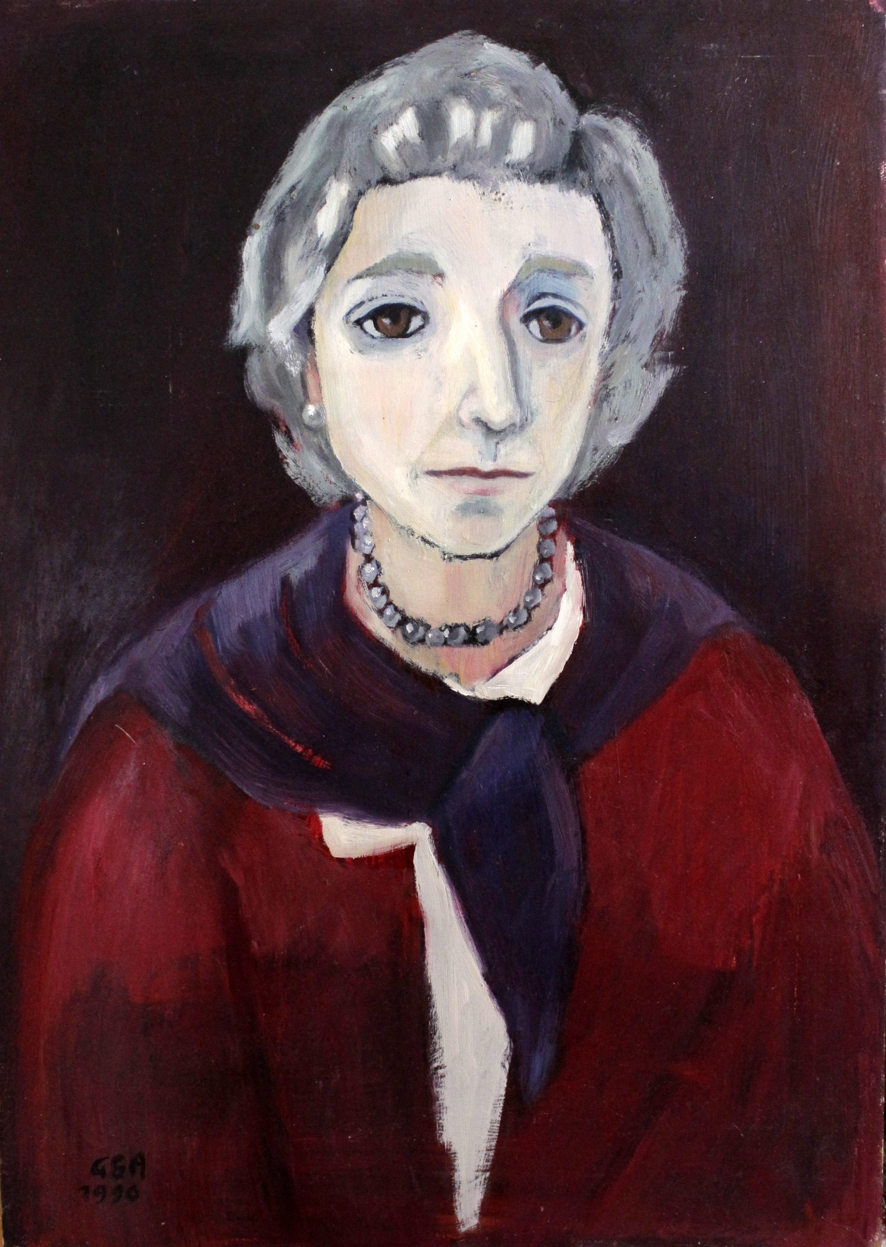 Bildnis Frau L., 1990, Öl auf Hartfaserplatte, 70 x 50 cm.