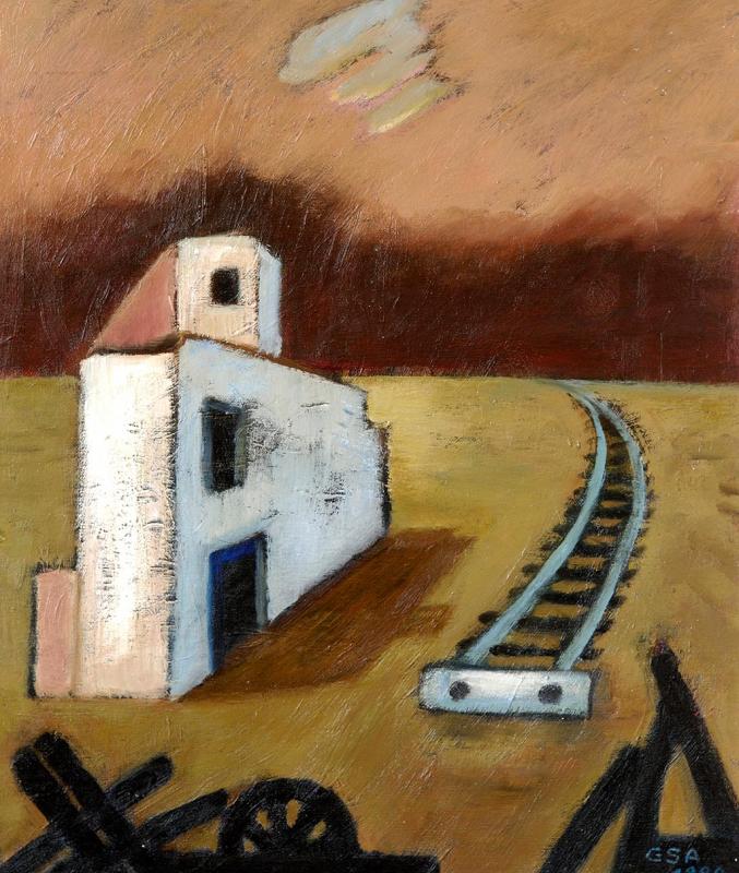 Endstation, 1990, Öl auf Hartfaserplatte, 59,5 x 49,7 cm.