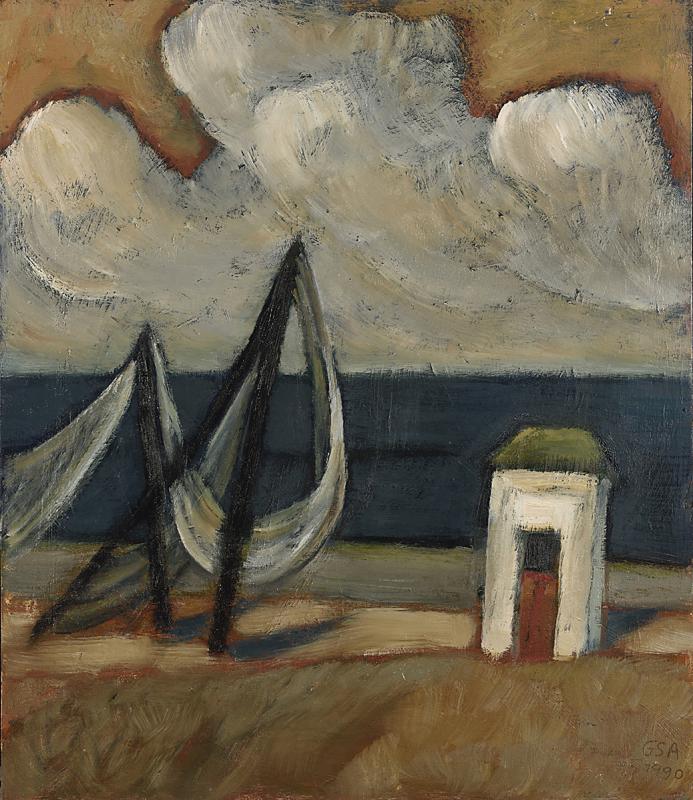 Netze, 1990, Öl auf Hartfaserplatte, 70 x 60 cm.