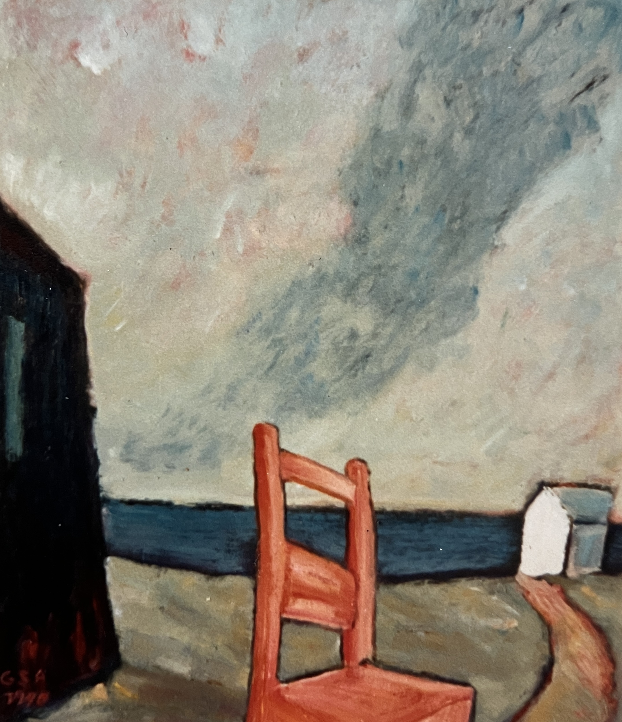 Roter Stuhl, 1990, Öl auf Hartfaserplatte, 61 x 71 cm.