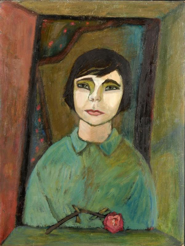 Russisches Mädchen, 1990, Öl auf Hartfaserplatte, 80 x 60,3 cm.