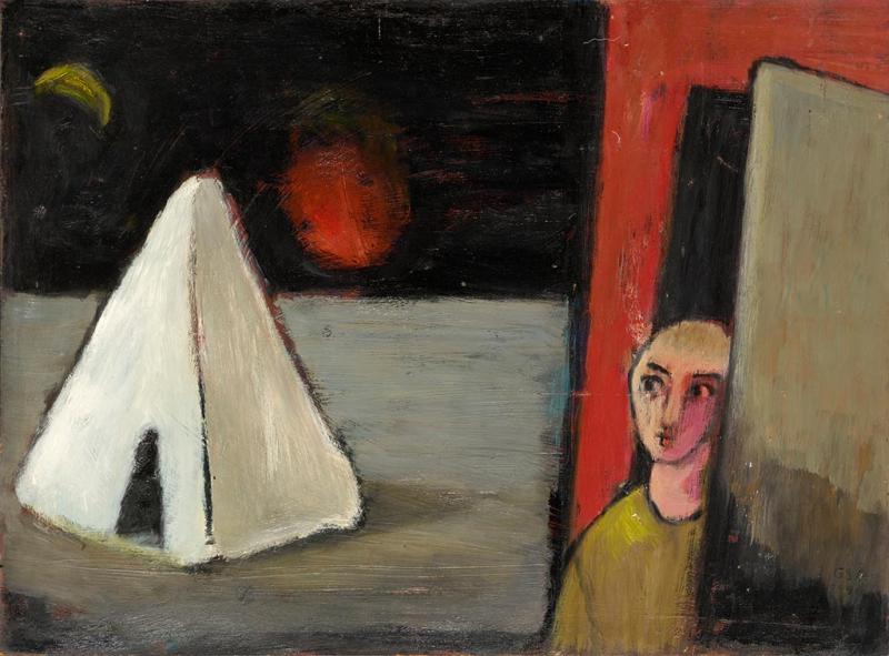 Unheimliche Nacht, 1990, Öl auf Hartfaserplatte, 59 x 80 cm.