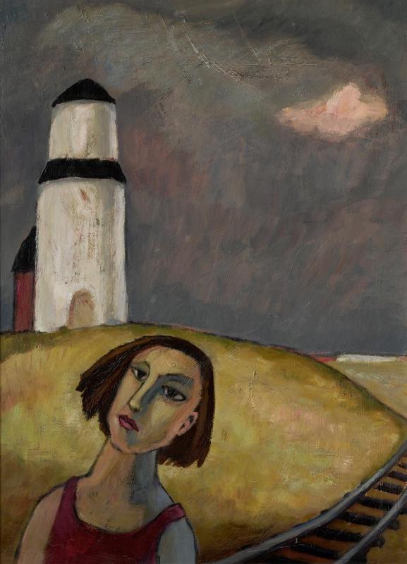 Verlassener Turm, 1990, Öl auf Hartfaserplatte, 85 x 62 cm.