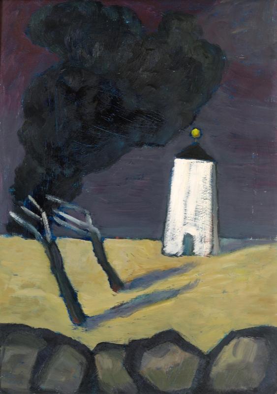 Weißer Turm II, 1990, Öl auf Hartfaserplatte, 77,2 x 54,5 cm.