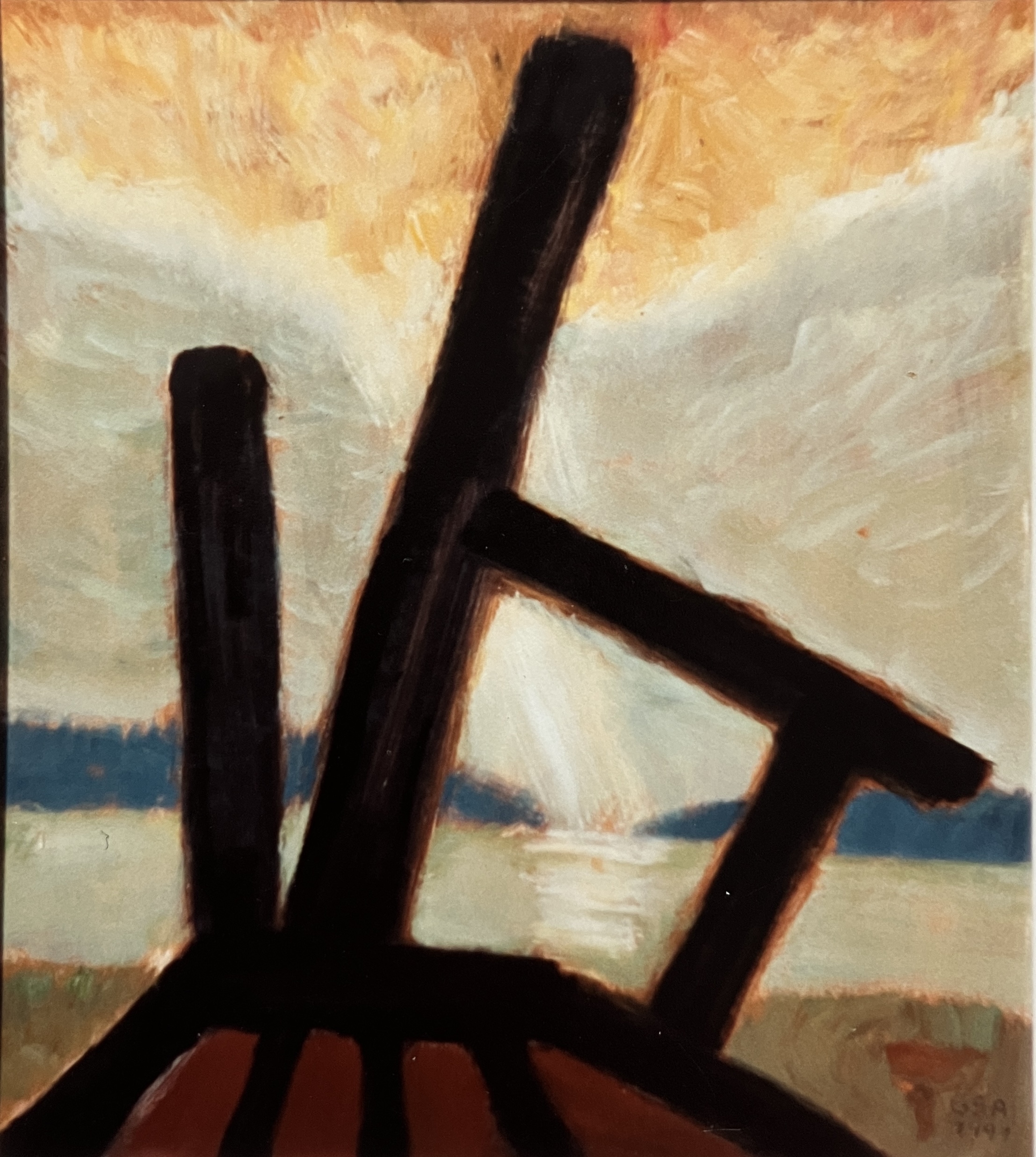 Am See, 1991, Öl auf Hartfaserplatte, 70 x 61 cm.