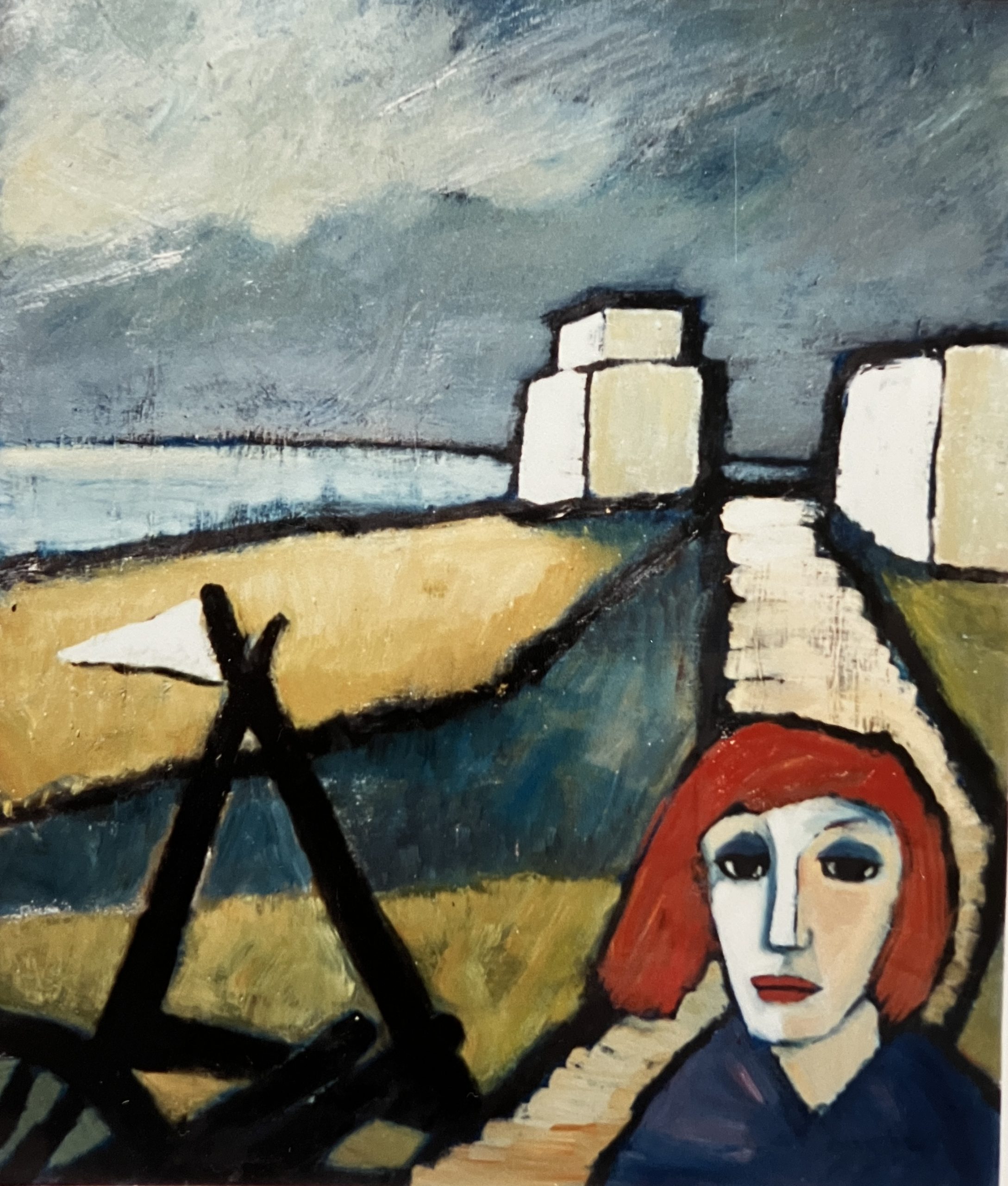 Am Westend, 1991, Öl auf Hartfaserplatte, 89,5 x 74,2 cm.