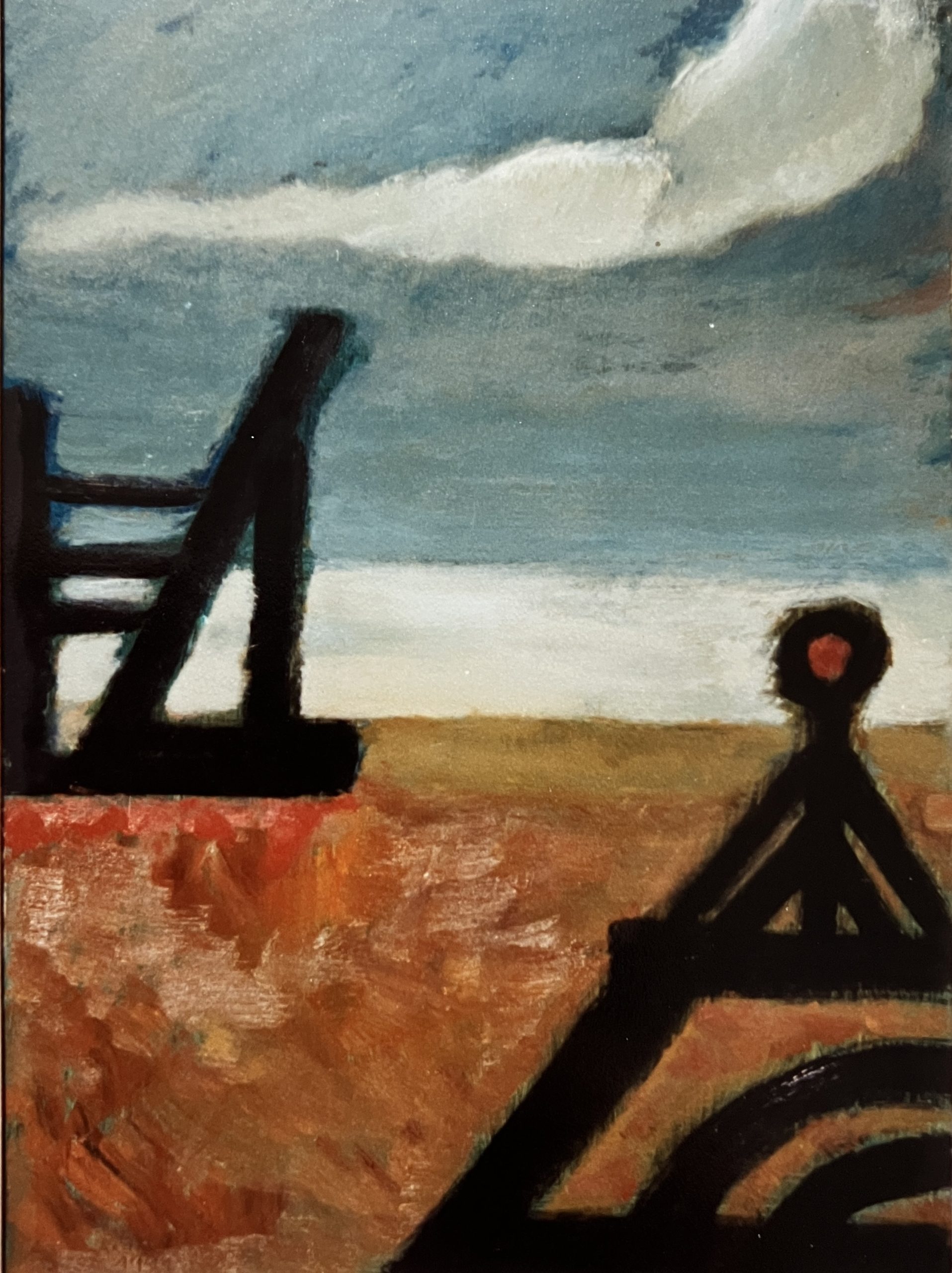 Bauten am Strand II, 1991, Öl auf Hartfaserplatte, 90 x 65 cm.