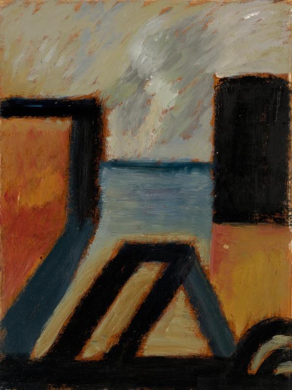 Bollwerk, 1991, Öl auf Hartfaserplatte, 78 x 58,5 cm.