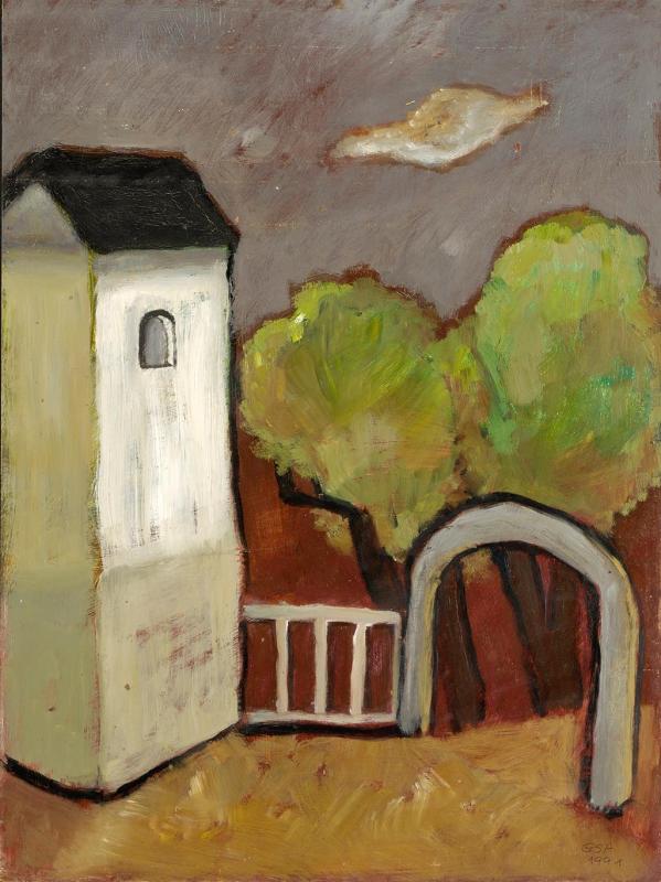 Eingang zum Park, 1991, Öl auf Hartfaserplatte, 80 x 59 cm.