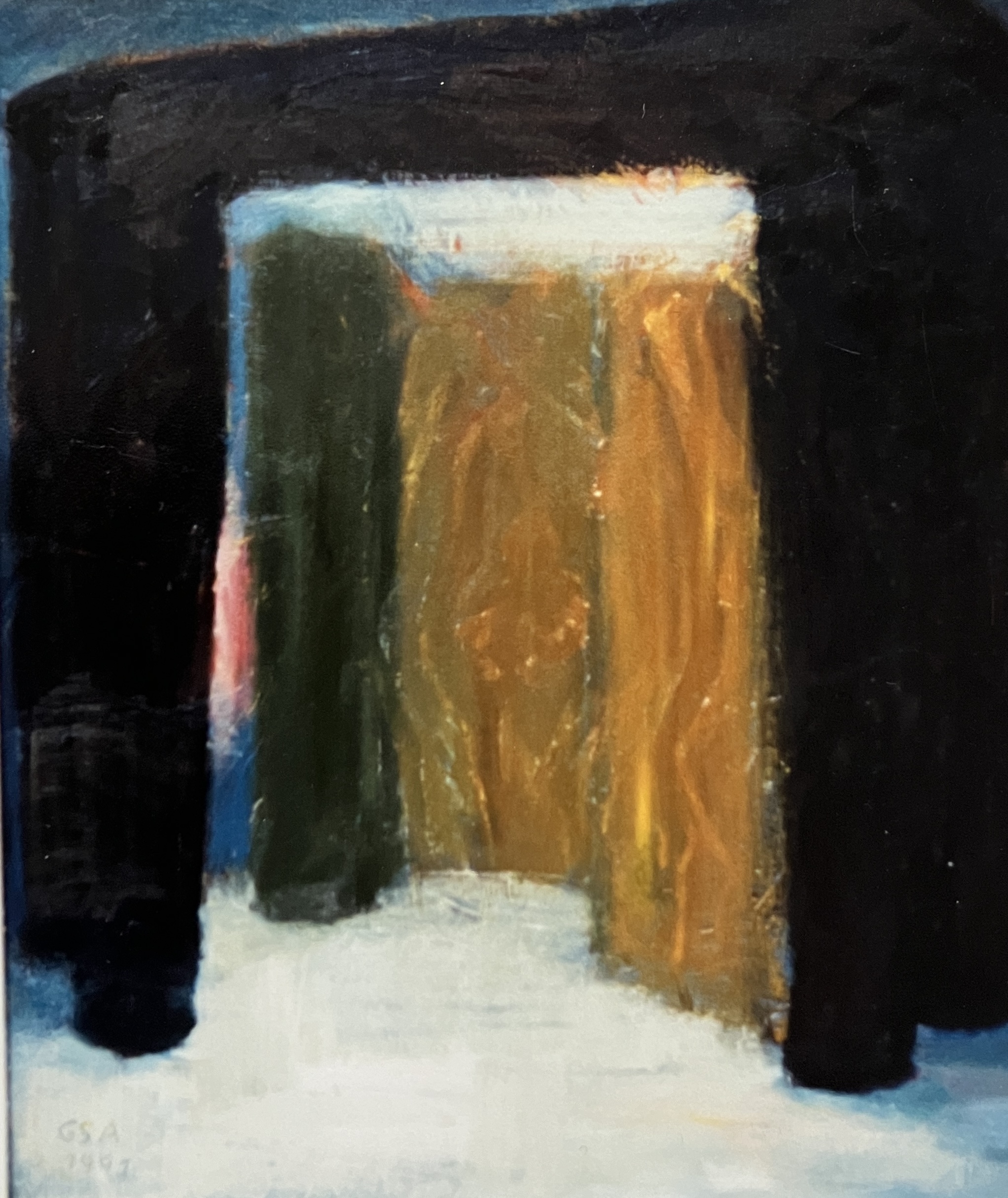 Farbübung Tor, 1991, Öl auf Hartfaserplatte.